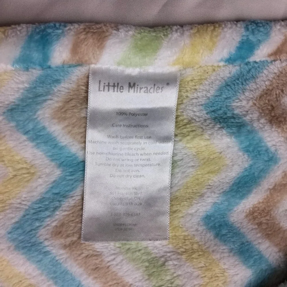 Little Miracles Chevron Baby Blanket Yellow Tan Blue Green Costco 30x45 Unisex